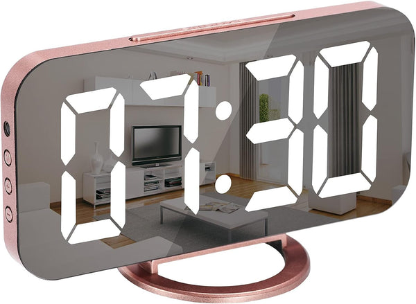 SZELAM Alarm Clock for Bedroom,LED and Mirror Digital Clock Large Display,with Dual USB Charger Ports,Auto Dim,Snooze Mode,Modern Desk/Wall