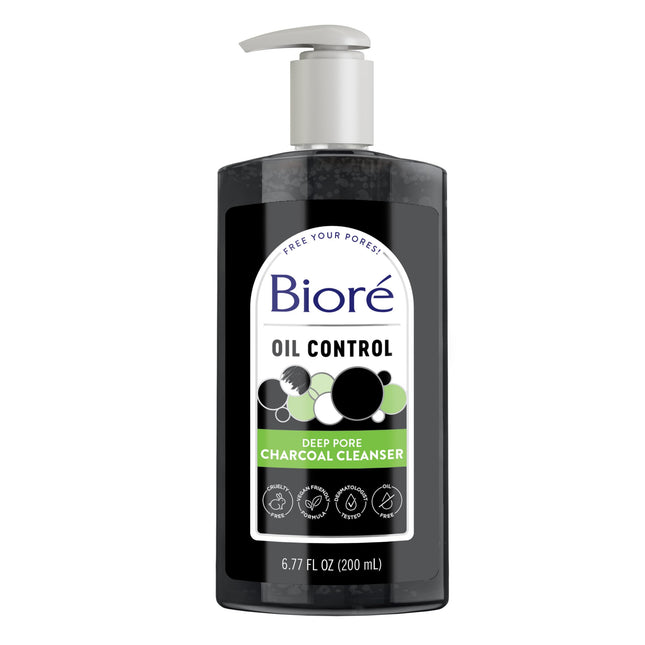 Biore Deep Pore Charcoal Face Wash, Daily Facial Cleanser for Dirt & Makeup Remo