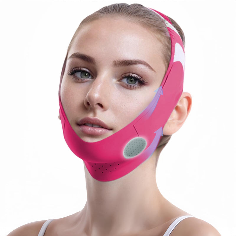 Graphene V-Line Mask Chin up Mask V Shaped Face Mask Chin Strap for Sleeping, Jaw Exerciser,Red,Medium