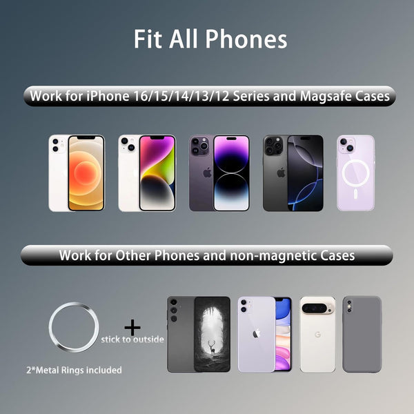 Vacuum Suction Magnetic Car Phone Holder Mount Fit All Phones,Adjustable Phone Holders for Your Car,Mechanical Lock No Need Charging,Metal Ring
