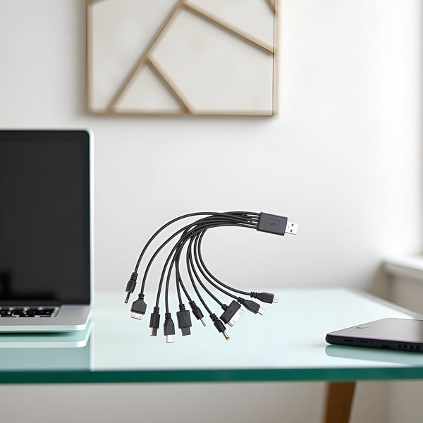 1Pc Black 10 in 1 USB Multi Charger Cables for Mobile Phones USB Charging Cord 20cm/7.87in to Multi Plug Cell Phone Charger Cable 10 in 1 Cable