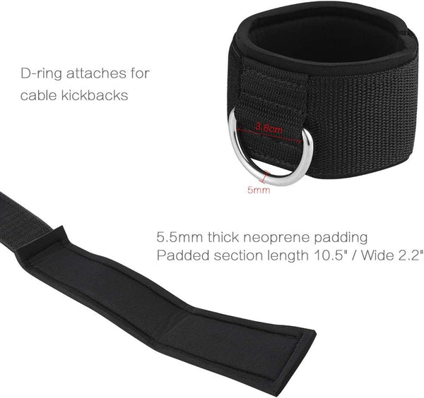 Ankle Wrist Cuffs Neoprene Padded Straps D-Ring Glute Kickback for Cable Machines Legs Exercise Adjustable Fitness D ring black