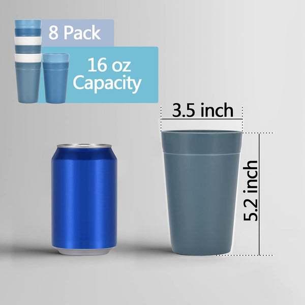 Homestockplus 16 Oz Tumbler Cups,Unbreakable Drinking Cups Microwave and Dishwasher Safe BPA Free Reusable Cup【Set of 8】 8 x 16 OZ Gradient Blue Grey
