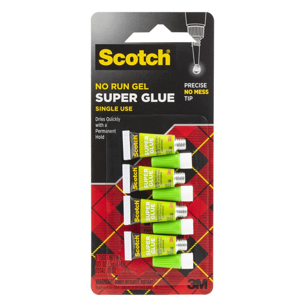 Scotch Super Glue Gel, 4-Pack of Single-Use Tubes, .017 oz Each, Fast Drying, No Run Gel Formula (AD119) 1-Pack