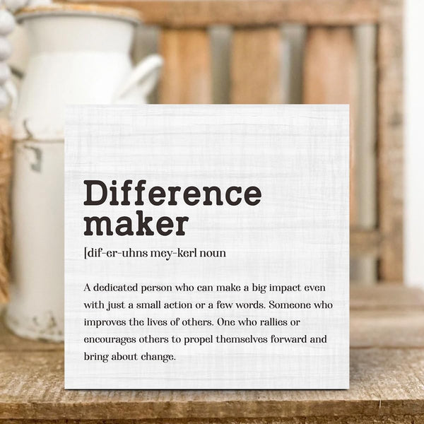 Difference Maker Definition Home Office Decor Wooden Box Sign, Motivational Farmhouse Decorative Positive Office Desk Accessories Wood Plaque