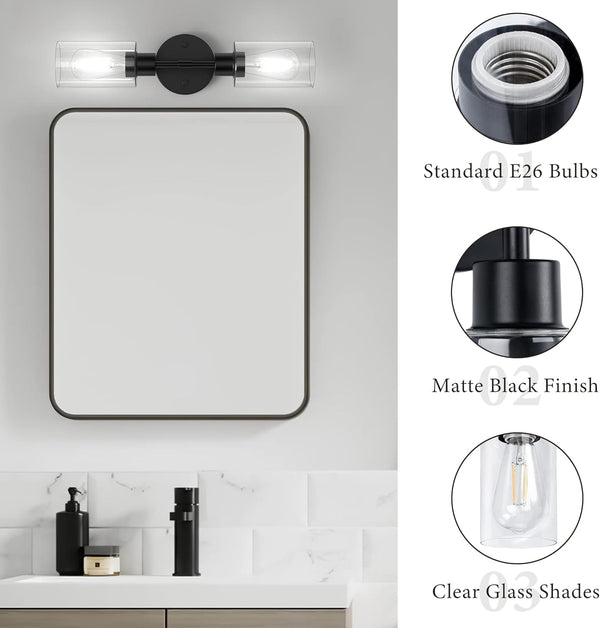 Espird Bathroom Light Fixtures 2 Light Black, Bathroom Vanity Lights Over Mirror, Bathroom Sconces Wall Lighting，Farmhouse Matte Black Bathroom