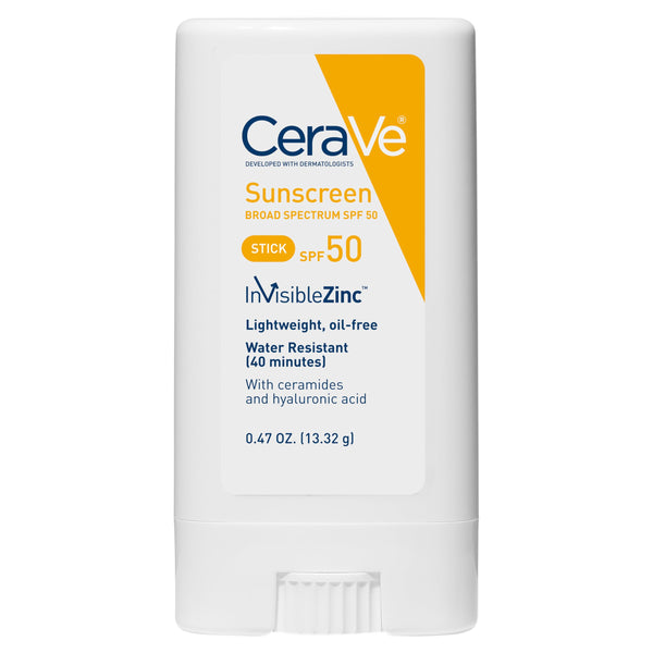 Cerave Mineral Sunscreen Stick SPF 50, Broad Spectrum SPF + Hyaluronic Acid + Ceramides, Titanium Dioxide & Zinc Oxide, 100% Mineral Face