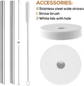 [ 8 Pack ] Glass Juicing Bottles with 2 Straws & 2 Lids W Hole- 16 OZ Travel Drinking Jars, Water Cups with Black Airtight Lids, Reusable Tall