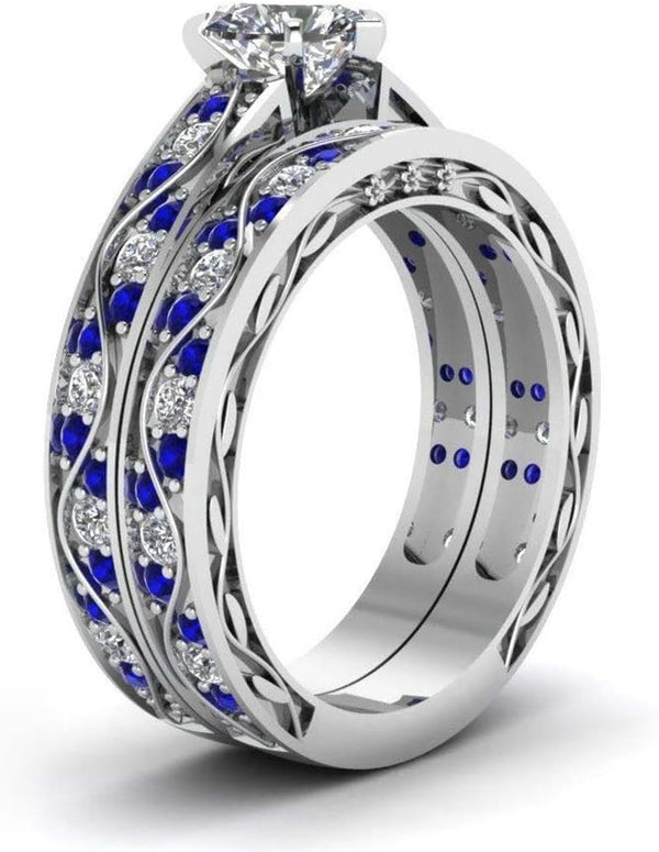 Couple Ring Bridal Sets His Hers Women 10k White Gold Filled Men Tungsten Carbide Wedding Engagement Ring Band women's size 7 & men's size 10