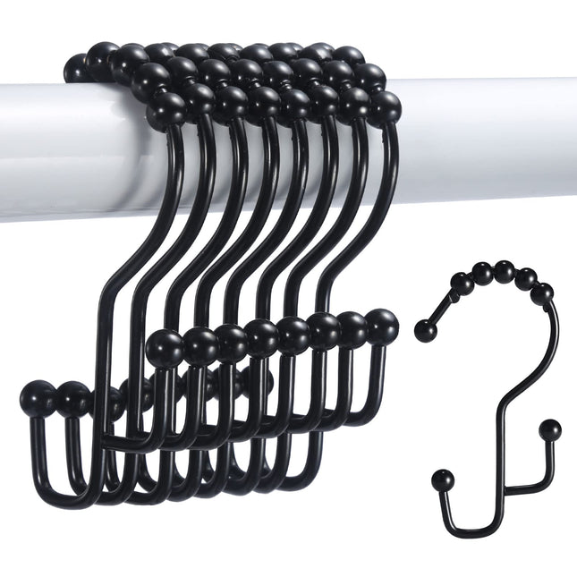 Shower Curtain Hooks, 12 Pcs Double Shower Curtain Hooks Rings, Black Shower Cur