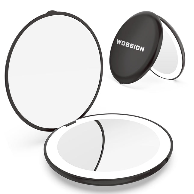 Wobsion Travel Compact Mirror,Portable 1X/10X LED Makeup Mirror with Magnificati