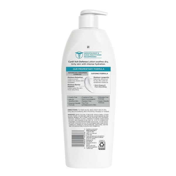 Curel Itch Defense Calming Body Lotion, Moisturizer for Dry, Itchy Skin, Body and Hand Lotion, with Advanced Ceramide Complex, Pro-Vitamin B5,