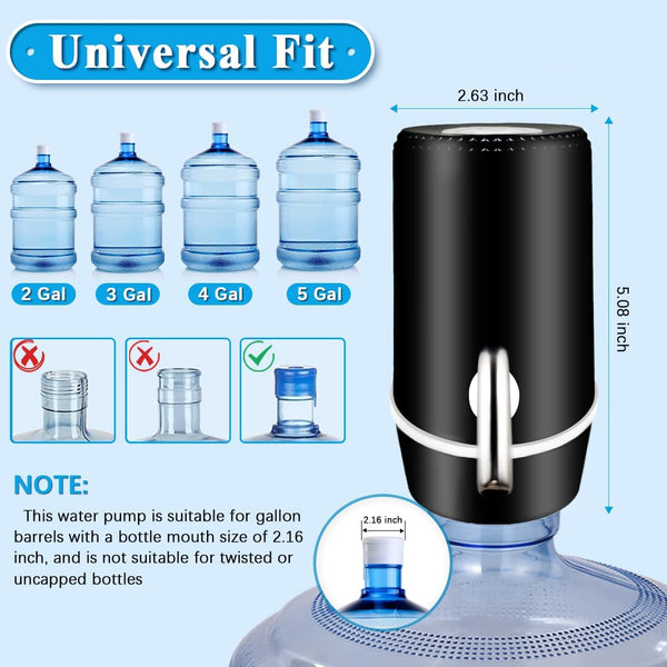Water Dispenser for 5 Gallon Bottle, Electric Water Pump for 5 Gallon Jug with Switch and USB Charging, Portable Automatic Water Jug Dispenser for