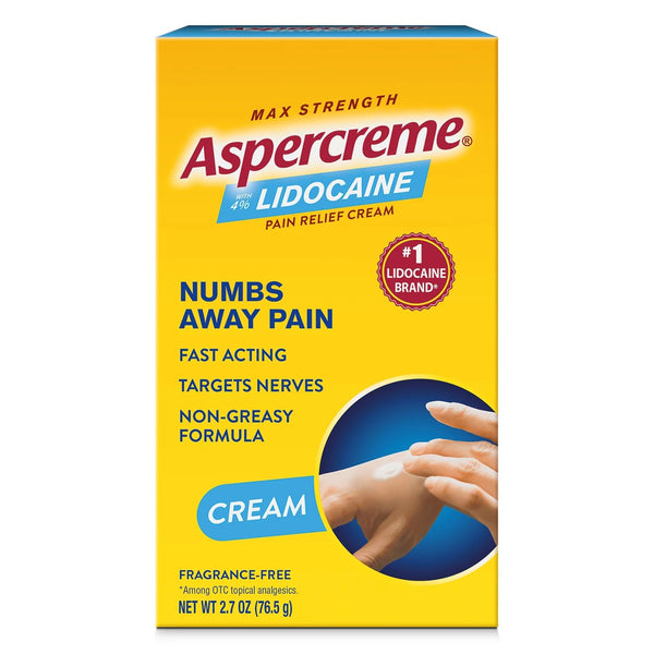 Aspercreme Lidocaine Pain Relief Cream Soothes Aggravated Nerves, Numbing Topical Analgesic with Max-Strength 4% Lidocaine & Moisturizing Aloe,