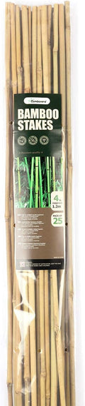 Cambaverd Bamboo Stakes 4ft Natural Plant Stakes for Tomatoes, Beans, Climbing Plants Support - 25 Pack Bamboo Sticks for Plants 4 FT-25PACK