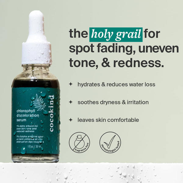 Cocokind Chlorophyll Discoloration Serum, Sensitive Skin Friendly Spot Fading Serum to Target Spots, Uneven Tone, and Redness, 1 fl oz 1 Fl Oz