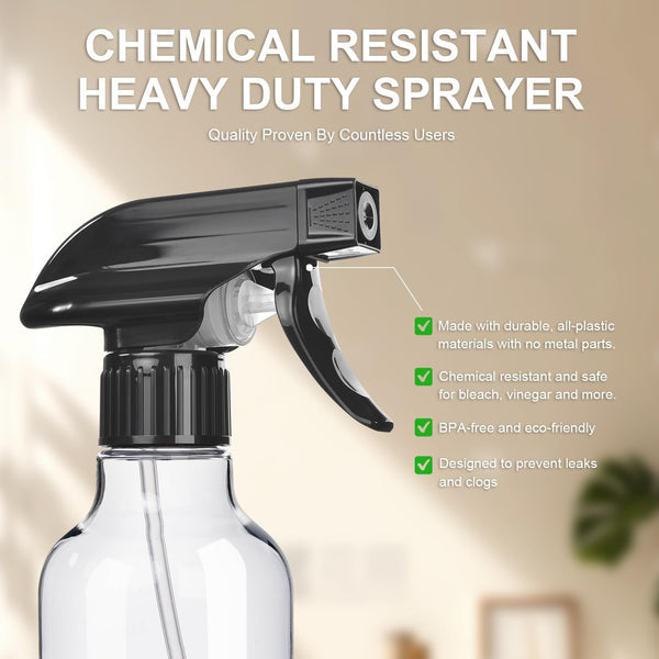 Spray Bottles 2-Pack, 10 Oz, Mist & Stream, Heavy Duty Spraying Empty Water Sprayer Bottle, BPA Free Plastic Refillable Containers for Cleaning