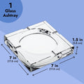 Juvale Crystal Glass Ashtray - 7 x 7 x 1.5 in, Clear Classic Square - Indoor Ashtray for Smokers, Decorative Smoke Tray with 4 Cigar Rests 7x7x1.5