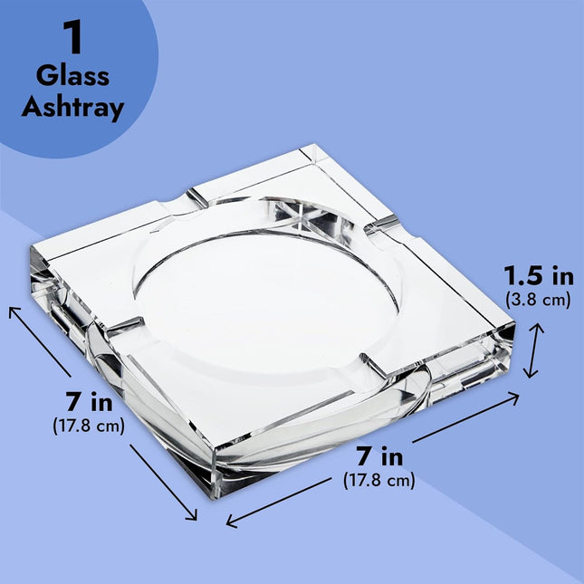 Juvale Glass Crystal Ashtray with Cut and 4 Slots for Cigars, Luxury Square Cigarette Holder for Men, Home, Office, Desk
