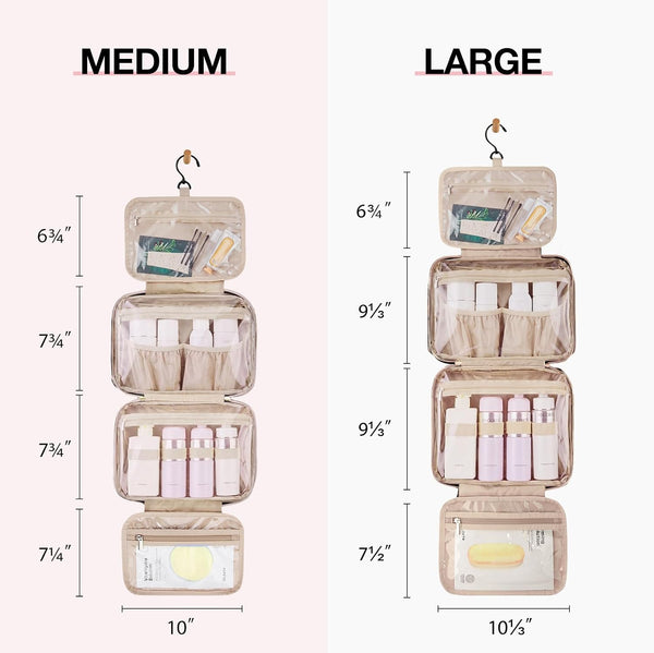 BAGSMART Toiletry Bag Hanging Travel Makeup Organizer with TSA Approved Transparent Cosmetic Bag Makeup Bag for Full Sized Toiletries, Large-Blck
