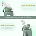 chunmo 32 oz Glass Water Bottles with 2 Lids-Handle Spout Lid & Straw Lid, 1 Liter Motivational Borosilicate Water Bottle with Time Marker and