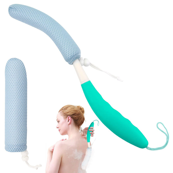 Shower Back Brush with Long Handle, 15.35" Body Brush, Long Handled Sponge Body Exfoliator, Loofah Back Scrubber for Men Women, Aid Bathing