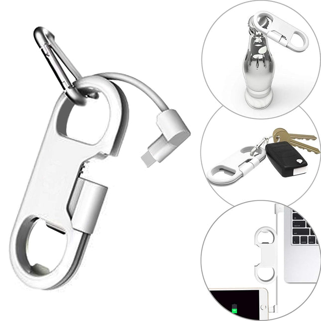 Iphone Charge Lightning Cable + Keychain + Bottle Opener + Aluminum Carabiner,Portable Multifunction Keychain Bottle Ope