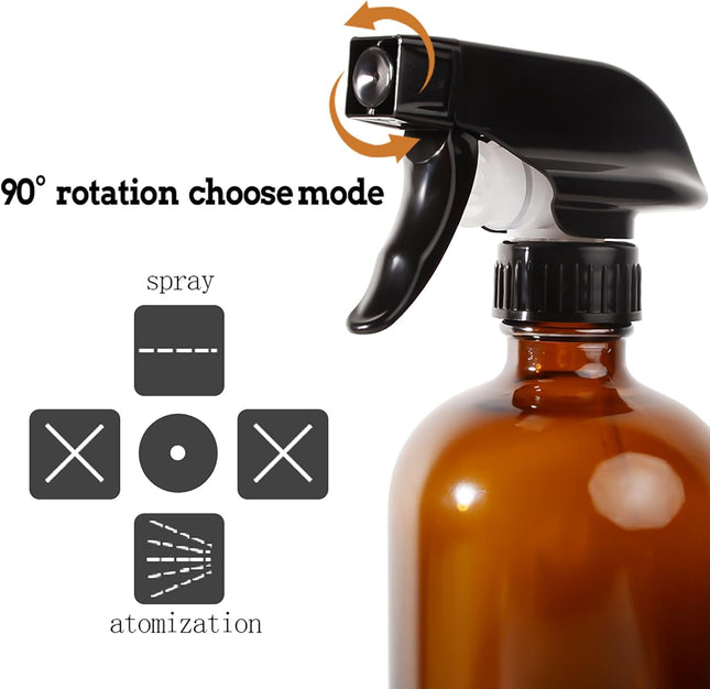 Amber Glass Spray Bottles,16Oz Large Refillable Spray Bottle for Cleaning, Essential Oils, Plant and Hair Care,Nozzle wi