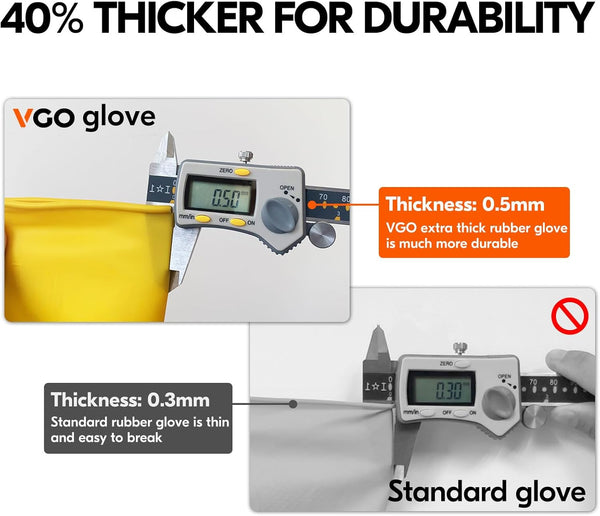 Vgo... 1-Pair Reusable Household Gloves, Rubber Dishwashing Gloves, Extra Thickness, Long Sleeves, Kitchen Cleaning, Working, Painting, Gardening,
