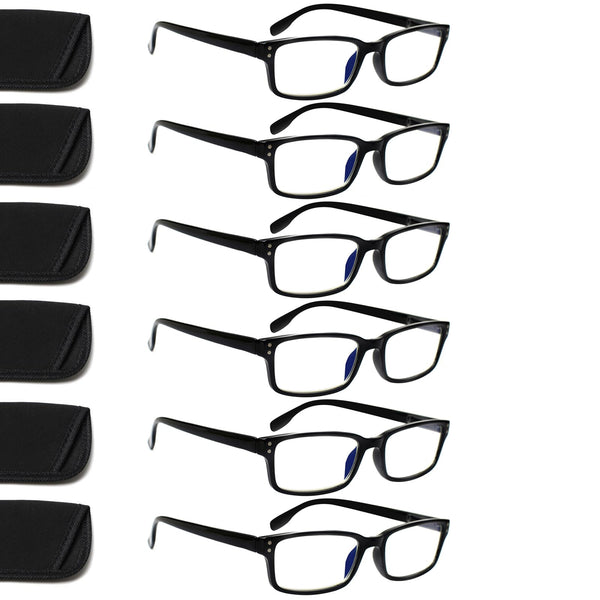 Kerecsen 6-Pack Reading Glasses Blue Light Blocking,Spring Hinge Readers for Men Women,Computer Eyeglasses 6 Black 1.5 x