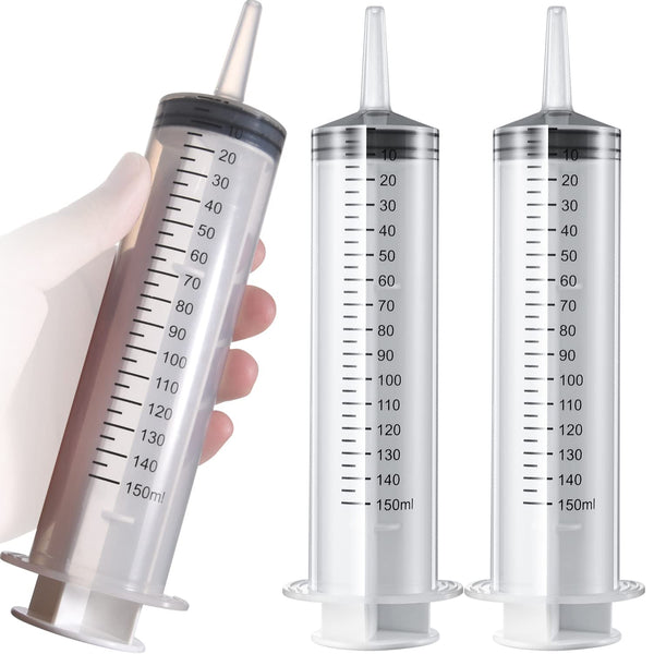 2 Pack 150ml/cc Large Syringe , Individually Sealed Plastic Liquid Syringes with Measurement for Scientific Labs, Measuring, Watering, Refilling,
