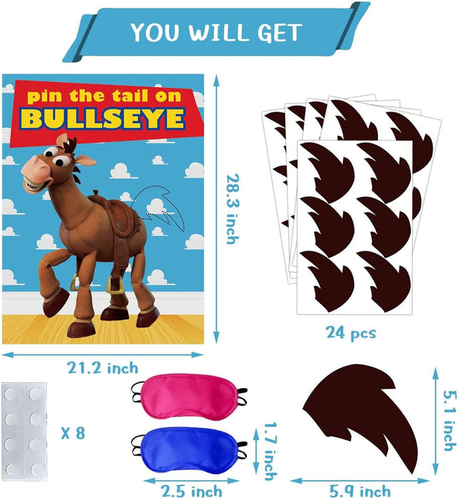 OULUN Toy Inspired Stories Party Supplies, Pin the Tail on the Bullseye Party Ga
