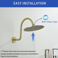 13 Inch High Rise S Shape Shower Extension Arm with Flange,Brushed Gold Shower Head Extender Arm Wall Mounted,Standard 1/2" Connection-Bathroom