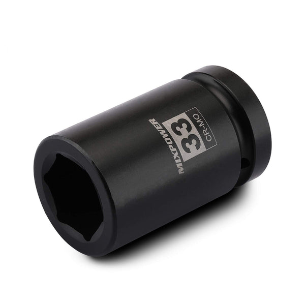 MIXPOWER 1 Inch Drive Deep Impact Socket, CR-MO, 33mm, 6 Point, Radius Corner Design, Chamfered Opening, Axle Nut Impact Grade Socket for Easy