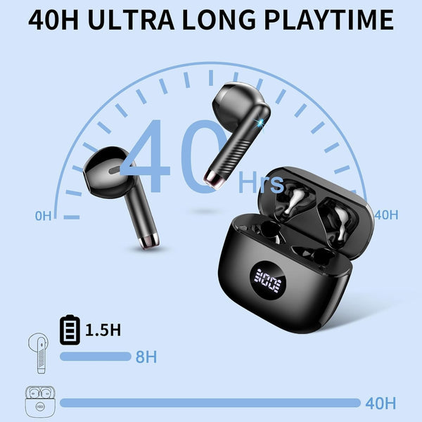 Wireless Earbuds, 2025 Bluetooth Headphones 5.4 HiFi Stereo, in-Ear Ear buds with 4 ENC Noise Cancelling Mics, 40H Playtime Sport Ear Buds with