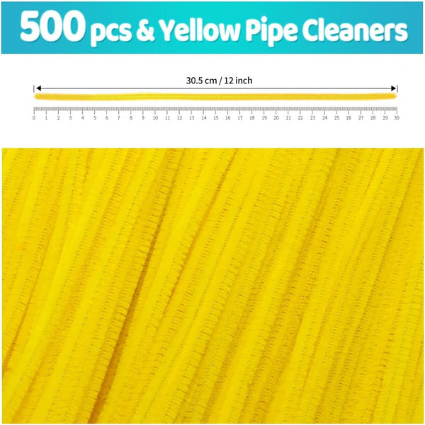 Iooleem 500pcs Yellow Pipe Cleaners, Chenille Stems, Pipe Cleaners for Crafts, Pipe Cleaner Crafts, Art and Craft Supplies. Medium Pack Yellow