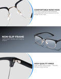 ZanyLen Blue Light Glasses Men Rectangle Large Browline Computer Gaming Glasses 01-52179-gold Clear