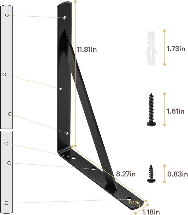 HOME MASTER HARDWARE 12 Inch X 8 Inch Heavy Duty Shelf Brackets, Load Capacity: 600Lb, Black Metal 90 Degree Supports for Shelves 10-Pack, Wall