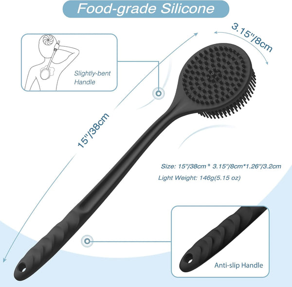 Manmihealth Silicone Back Scrubber (Thin Bristles) & Bath Glove & Face Brush Set(3Pcs), Super-Exfoliating & Lathering Body Scrubber, Shower Brush,