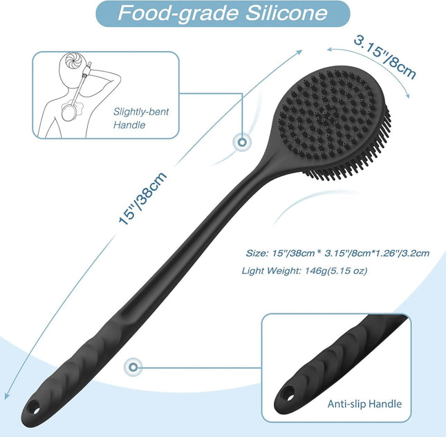 Manmihealth Silicone Back Scrubber (Thin Bristles) & Bath Glove & Face Brush Set