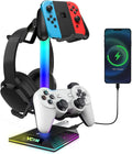 RGB Gaming Headphones Stand with 2 USB Ports Headset Stand with 10 Light Modes and Non-Slip Rubber, Suitable for All Earphone Accessories, Best