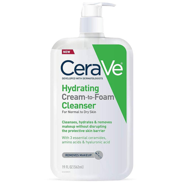 Cerave Hydrating Cream to Foam Cleanser, Makeup Remover Face Wash for Dry Skin, Foaming Facial Cleanser with Hyaluronic Acid, Normal to Dry Skin,