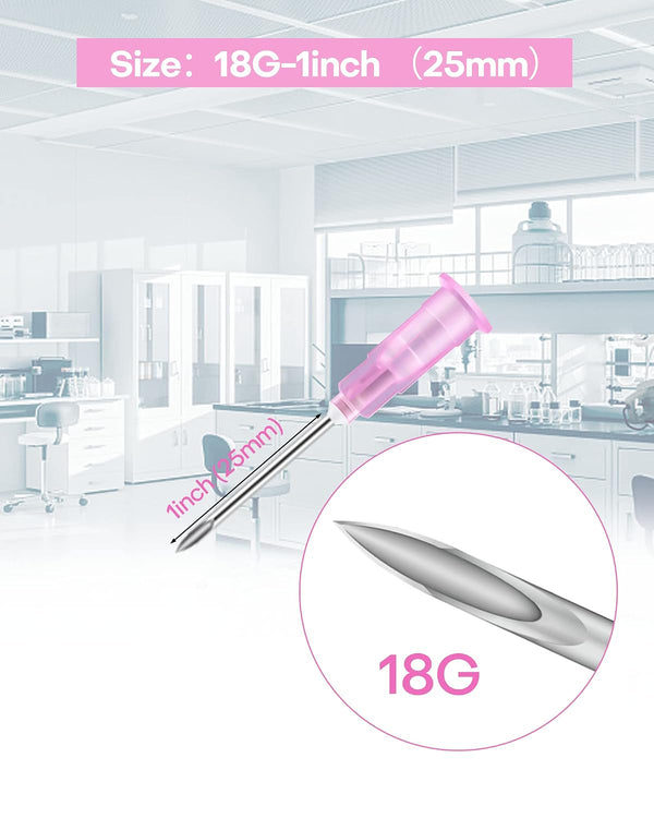 100Pcs 18Ga 1 Inch Needle Luer Lock Lab Accessories, Sterile Individual Package for Scientific Measuring, Refilling Inks 18G 1 inch (25MM)