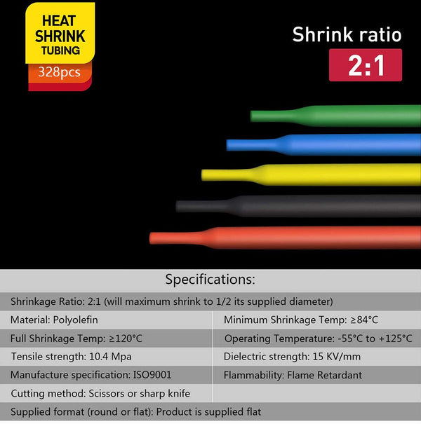 Heat Shrink Tubing Kit,Mini Heat Gun + 328 PCS Heat Shrink Wrap Tube　2:1. | Shrink Tubing 328 PCS, 300W/392℉ Heat Shrink Gun for Crafting, Wires,