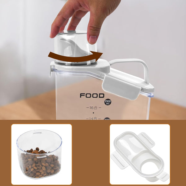 Dog Food Storage Container, Pet Food Container with Airtight Pour Spout, Cat Food Storage Container with Measuring Cups, Portable Pet Food