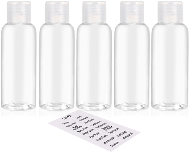 5 Pack 3.4Oz Empty Plastic Travel Bottles for Toiletries TSA Approved Leak Proof Squeezable Travel Size Containers Trave