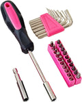 Hantinstom 39-Piece Household Tools Kit Essential Home Repair Set with Plastic Toolbox Ideal for College Students, Home Use & More 39pcs-PINK