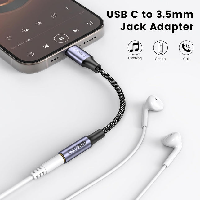 MOSWAG USB Type C to 3.5Mm Female Headphone Jack Adapter, USB C to Aux Female Audio Dongle Cable Cord Compatible with Ip