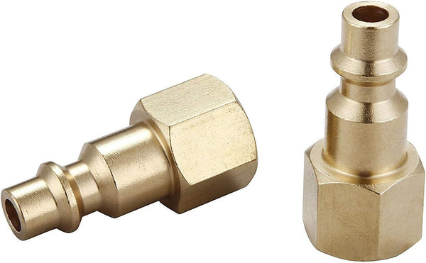 Air Hose Fittings Quick Connect 1/4 Inch NPT | Brass Female Air Coupler Plug, 10 Piece, Industrial Type D, Air Compressor Fittings Female Plug 10