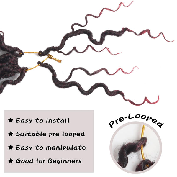 Vemet Goddess Locs Crochet Hair, 8 Inch 9 Packs Faux Locs Synthetic Crochet Hair, Boho Style Pre looped crochet with Curly Ends 8 Inch(Pack of 9) TBUG